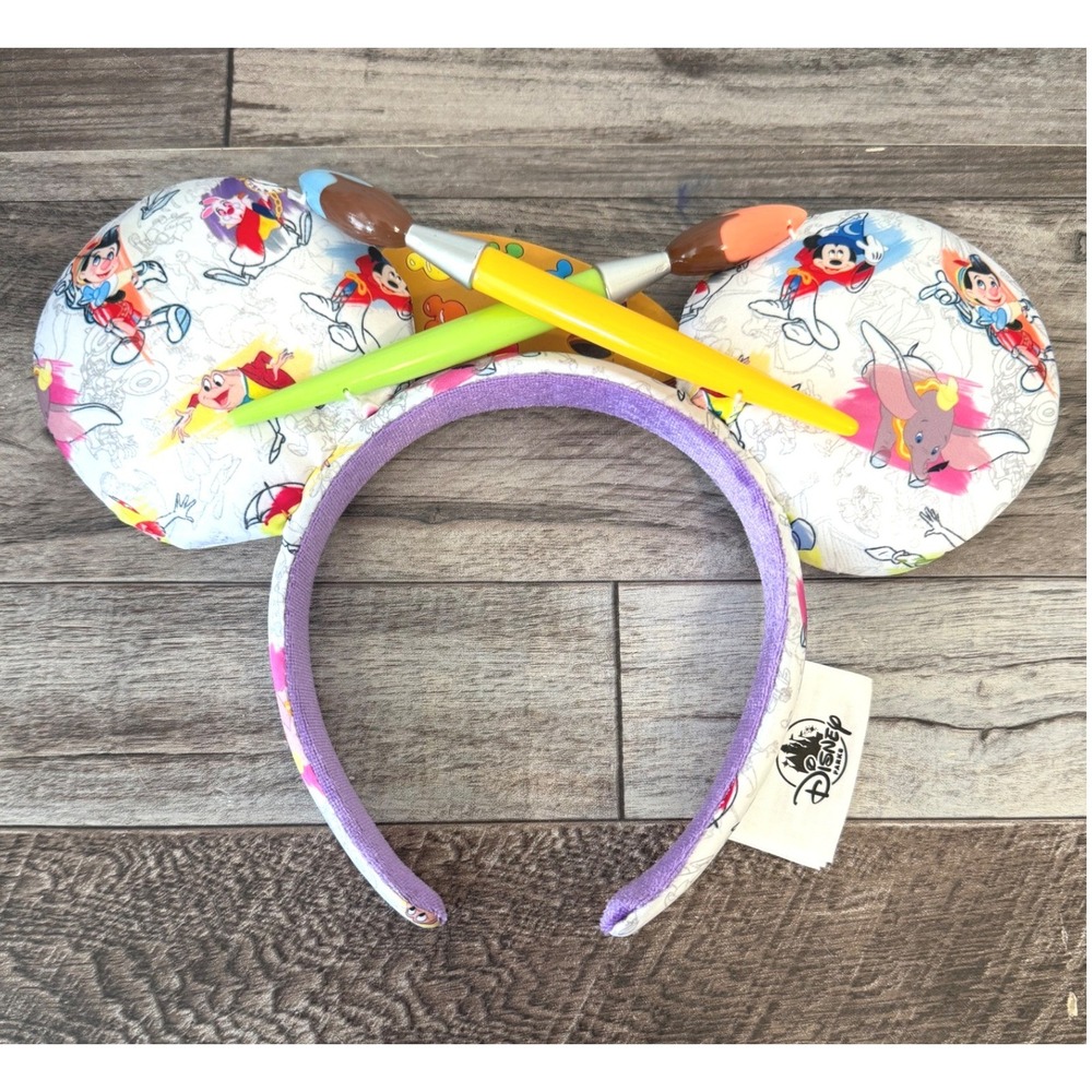 Disney Parks Artist Mickey Mouse Ears Headband OS White Multicolor Paint Brush